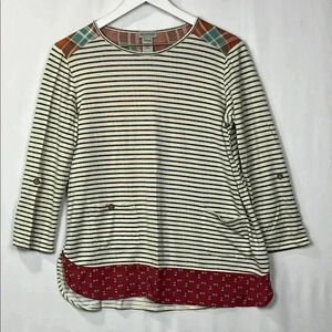 Multiples Womens Shirt M Pink Blue Long Sleeves w/Button Detail Pockets Pullover